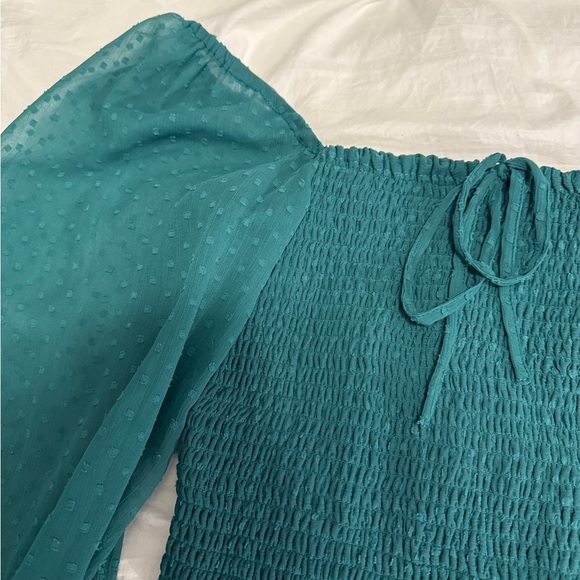 Elegant Teal Off-Shoulder Blouse - Picture 3 of 5
